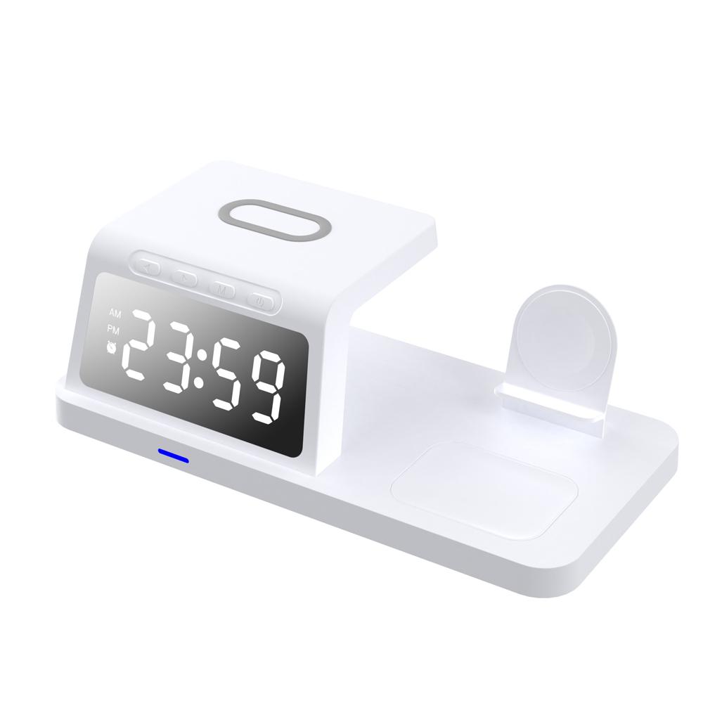 4 In 1 Wireless Charging Station 15W Fast Charger with Alarm Clock For Phone/Apple Watch/AirPods/Type-C/Home/Office