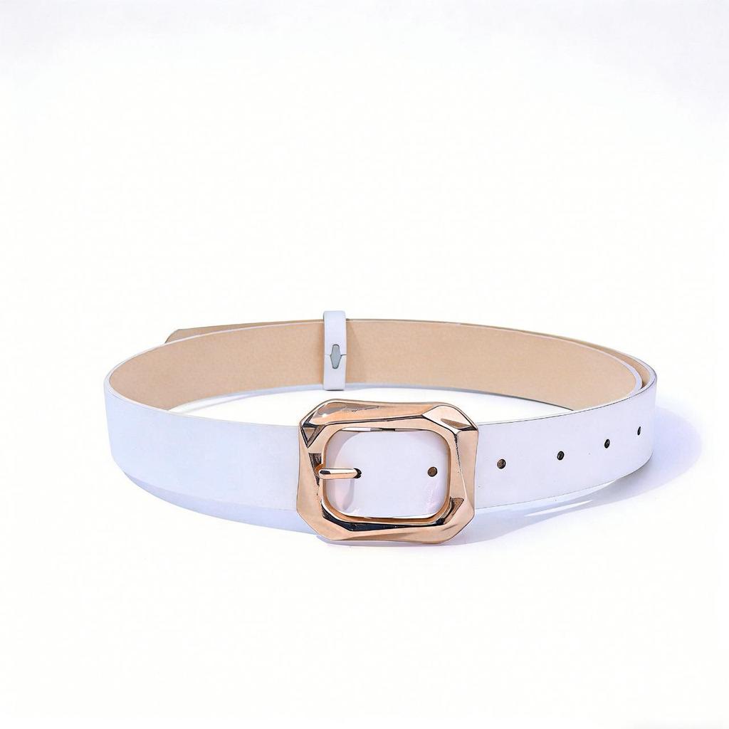 Women's Trendy PU Leather Belt with Square Gold Buckle