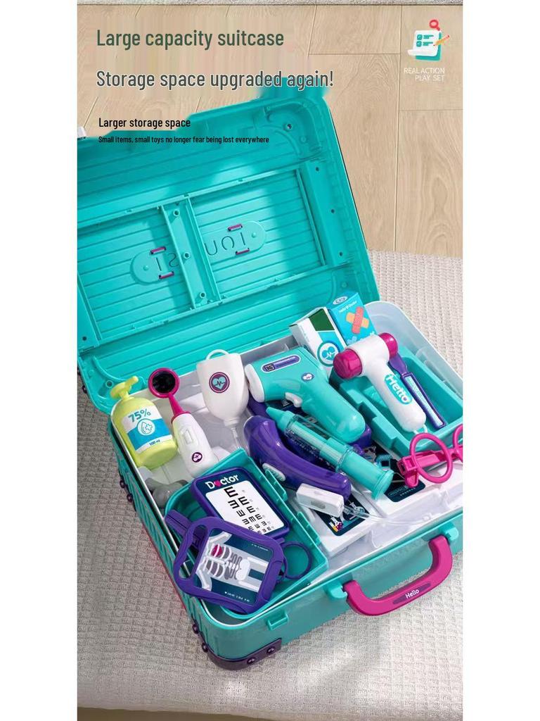 Xiongcheng Children's Playhouse Toy Set: Suitcase with Kitchen, Makeup, Medical Kit & Tableware - Perfect Birthday & Back-to-School Gift