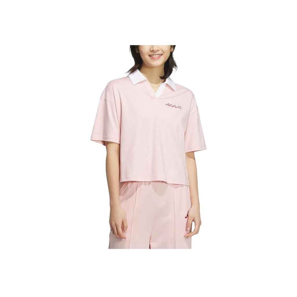 Adidas Verbiage Loose Fit Short Sleeve Polo Shirt Women Casual Daily Tops Light Pink JZ1584