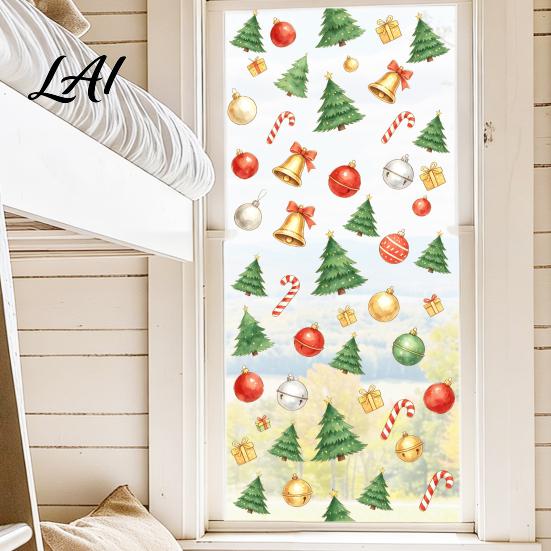 Window Decoration Decal Christmas Static Cling Xmas Tree Snowman Santa Hat Bell PVC Cling Glass Sticker Removable Reusable for Holiday Party Sticker