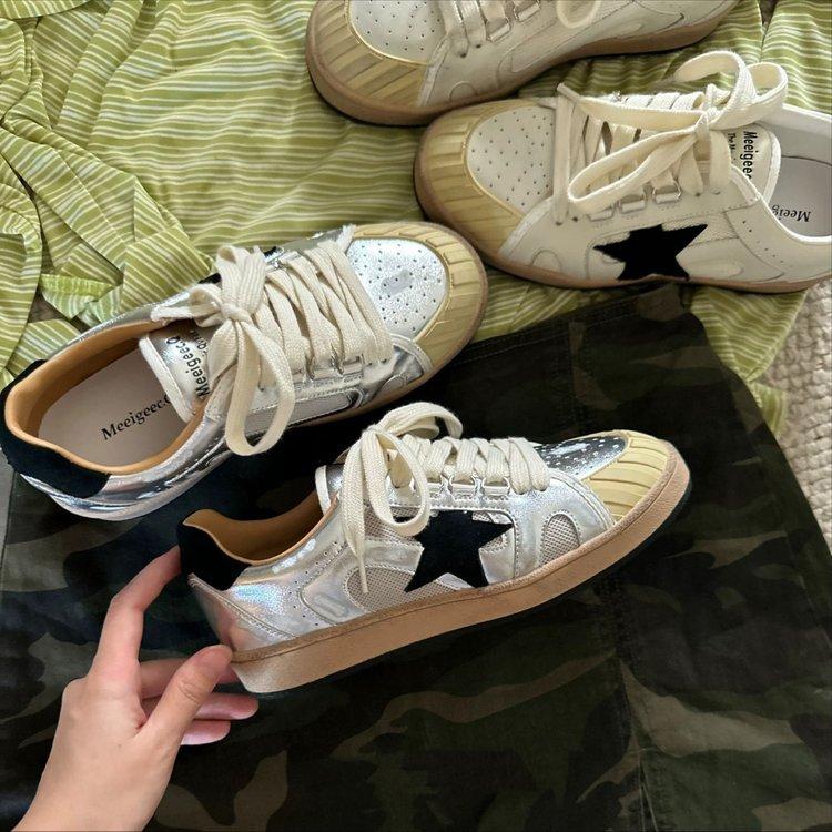 

Уличные дышащие кроссовки на платформе, кеды с грязной звездой, женские, новые, для отдыха и спорта, в стиле ретро 40 серебряный