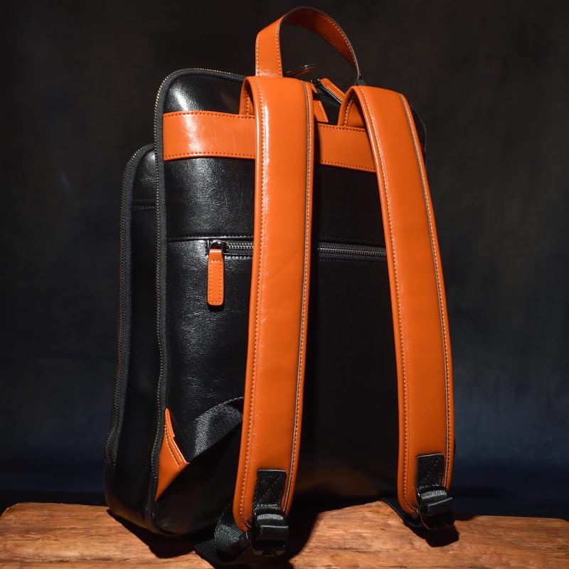 Genuine Cow Leather Designer Backpack Rucksack Double ZIP Round Zipper Business Bag C04 VAJURA Black