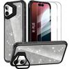 Case + 2 Tempered Glasses for iPhone 16 Plus, Glossy Translucent Protection with Camera Protection - Black