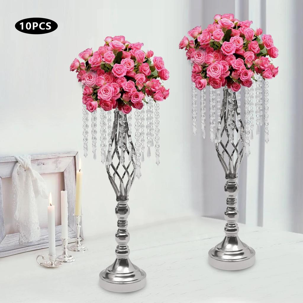 10 Crystal Flower Stands for Wedding Table Centerpieces, 21.7in/55cm Tall Elegant Metal Flower Display Racks