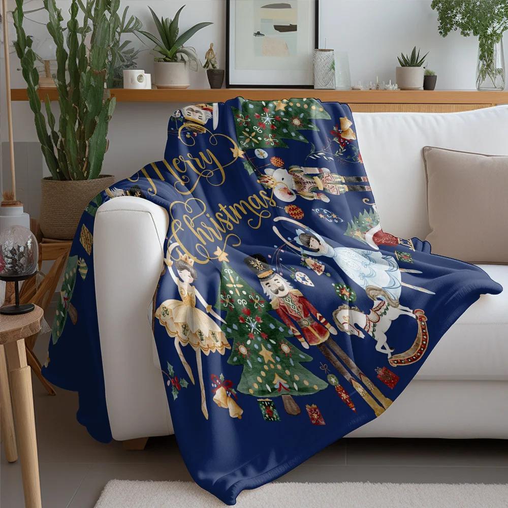 Navy Blue Christmas Fleece Blanket with Gold Lettering, Nutcracker Ballet Dancer Design, Classic Holiday Throw for Sofa Decor 75cmx90cm