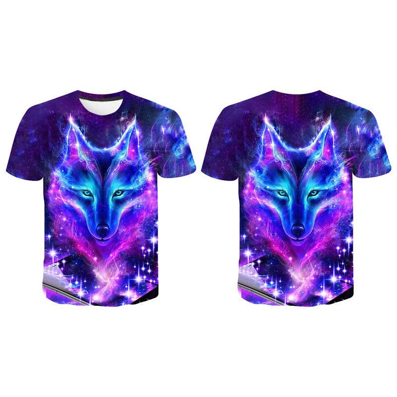 Summer T-shirt Men's Street Wear Round Neck Short Sleeved T-shirt Top Fun Animal Men's Casual Wolf 3D Printed T-shirt
