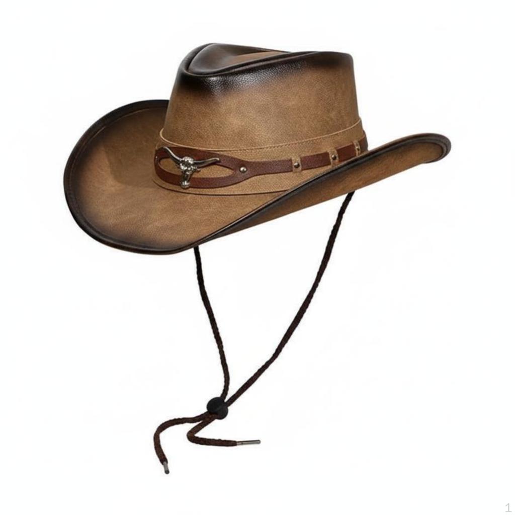Sun Hat, Vintage Leather Wide Brim, Protection, Beach, Hiking 5658cm Diamond Black
