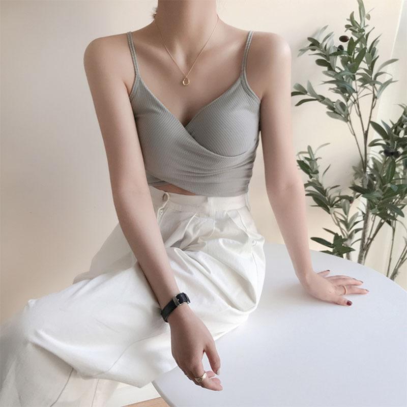 Tank Top Knit Halter Crop Tops Women Summer Camis Backless Cross Design Camisole Fashion Tube Female Sleeveless Cropped Vest