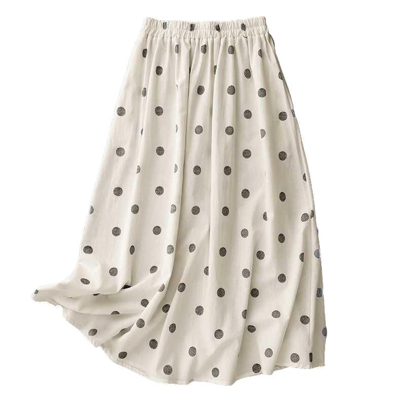 2025 Summer Black and White Polka Dot Tight Waist Casual Versatile Literary Vintage Half-body Skirt
