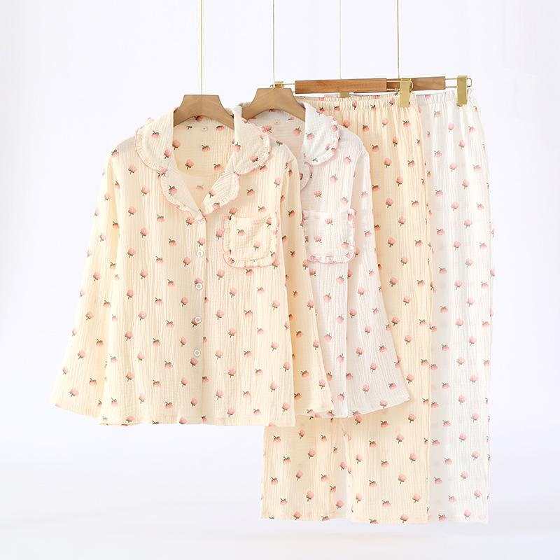 Baby cotton pajamas women's spring and autumn pure cotton spring long-sleeved floral sweet thin loose and comfortable homewear set