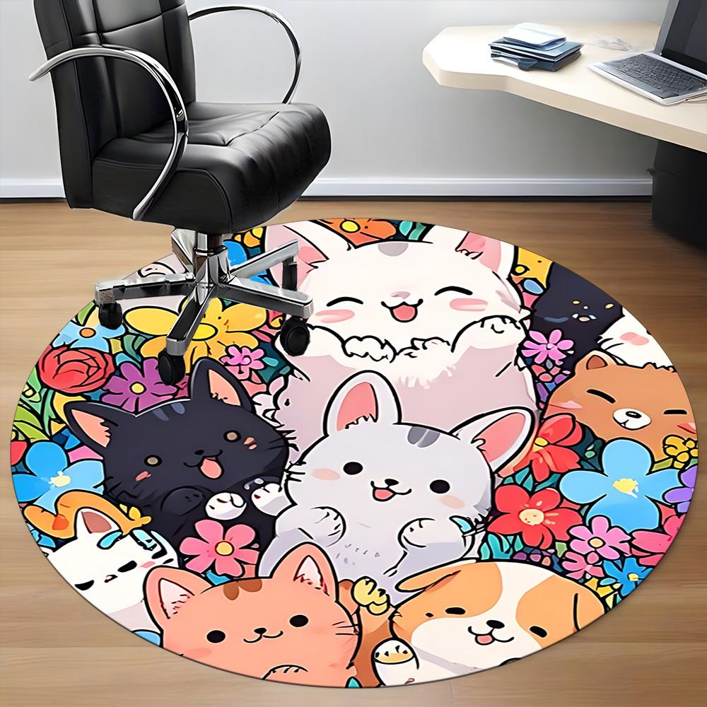 1pc Kitties Flowers Office Round Area Rug, Indoor Mat Suitable ForOffice, Under Office Chairs Bedroom Living Room Home Decor, Room Deco n78
