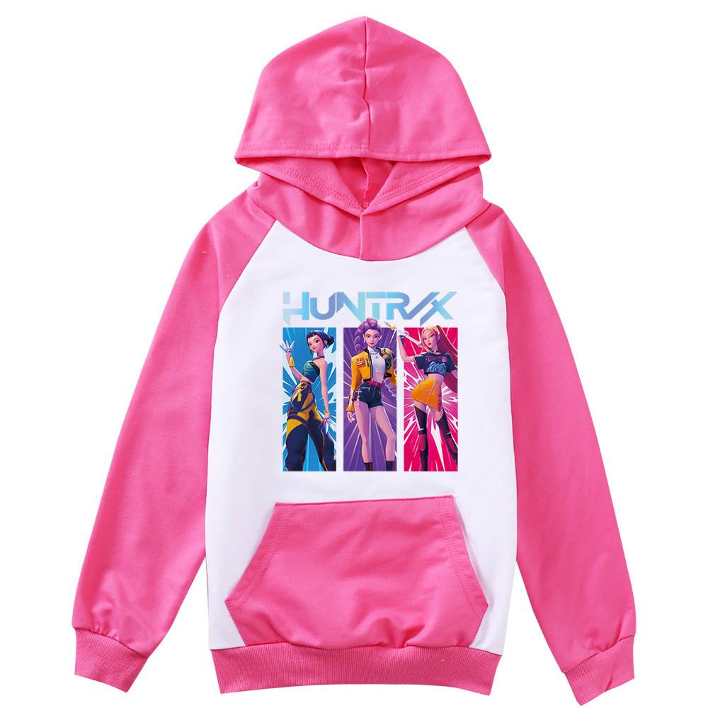 Kids Girls Anime Cartoon K-Pop Rumi Zoey Mira Printed Pocket Casual Long Sleeves Hoodies