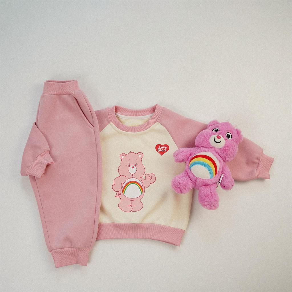 Rainbow Bear Sibling Raglan Sleeve Set: Autumn/Winter Kindergarten Uniform - Boys' and Girls' Sweatshirt & Sweatpants Two-Piece Outfit