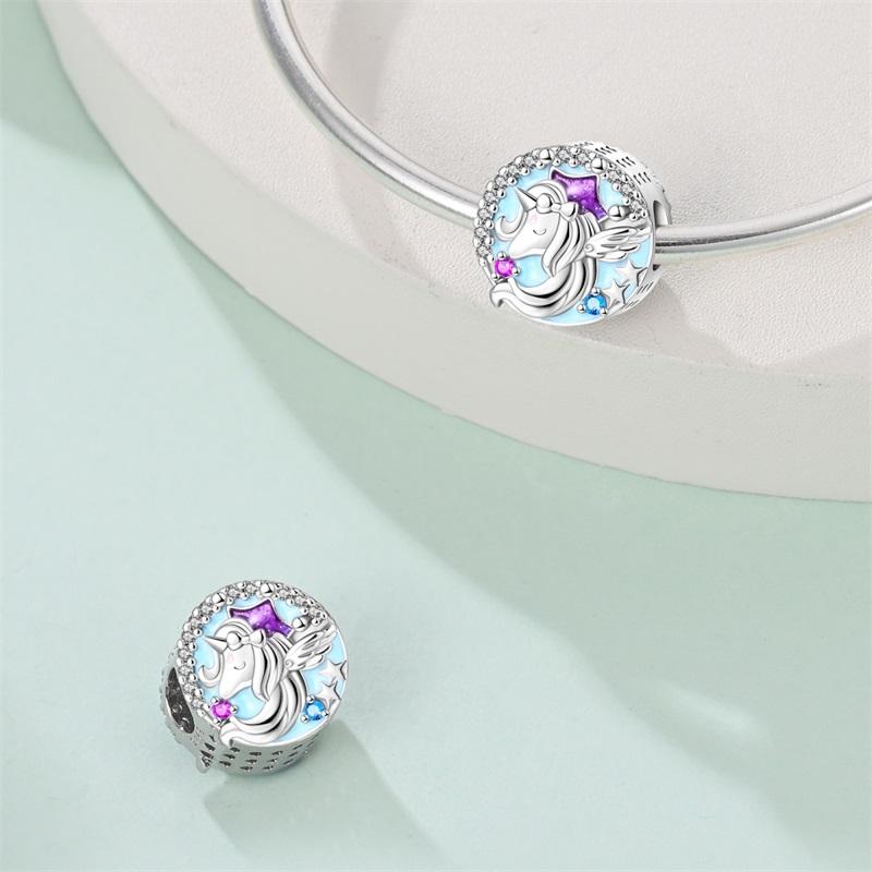 Fit 925 Silver Charms Beads Rainbow Horse Heart Shaped Charms For Women Fine DIY Birthday Jewelry Gifts