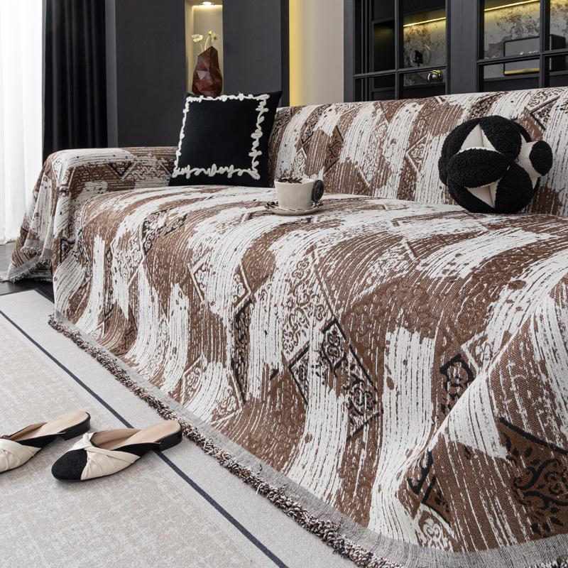 

Домашний чехол на диван Шенилловое диванное полотенце Гостиная Французский стиль Домашнее украшение Чехол на диван Чехол на кушетку Бахрома 180*130cm коричневый