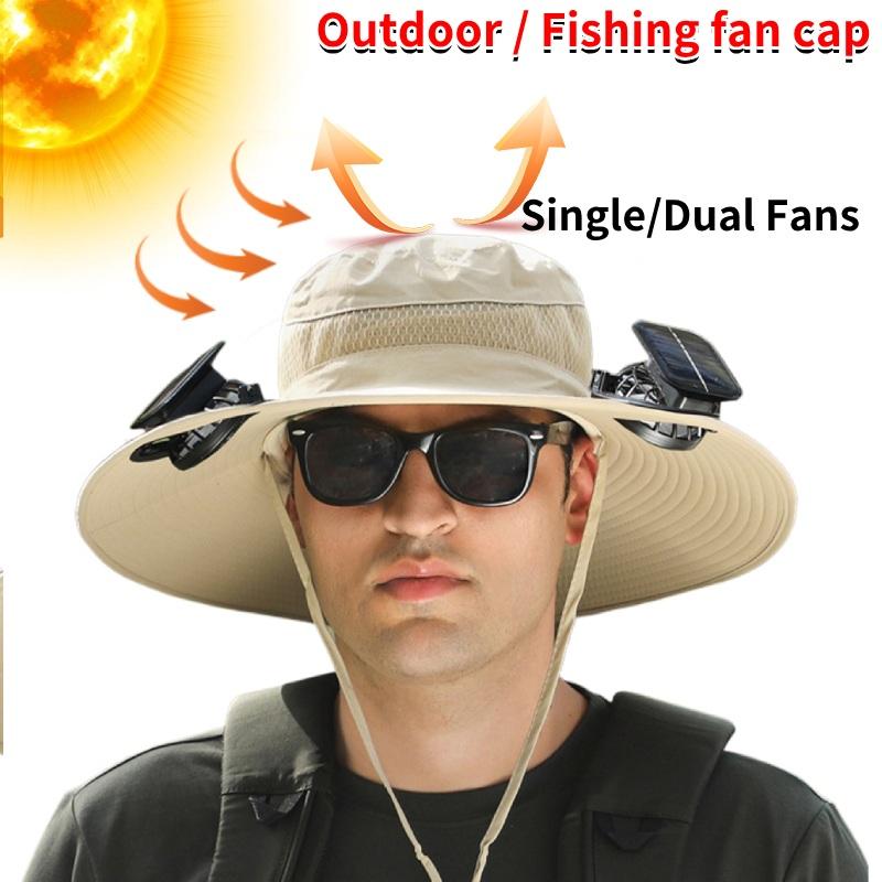 Solar Fan Hat Portable Sun Cap Summer hat USB Rechargeable Single/Dual Cooling Fan Fishing Hat Fisherman Hiking Mountaineering