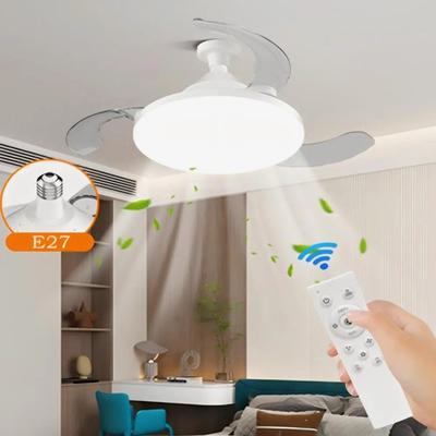 2025 New E27 Ceiling Fan with Light Invisible Telescopic Blade Silent Remote Control Dimming Bedroom Home Lighting Ceiling Lamp