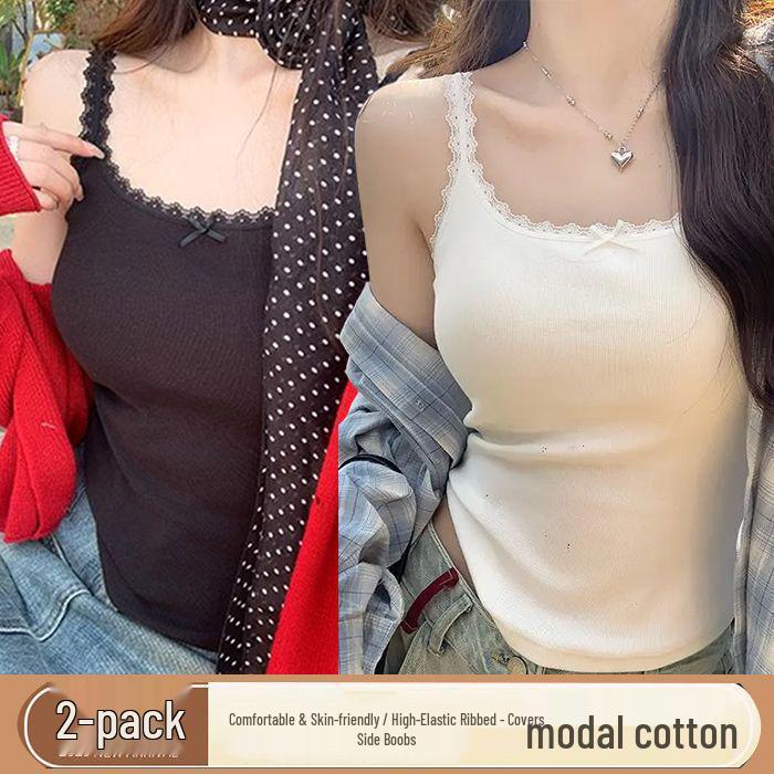 Women's Slimming Modal Ribbed Cotton Lace Trim Camisole - Conceals Underarm Flaws