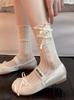 Miu Bow Mesh Socks Women'S Thin Lace Stacking Socks Ballet Style Hollow Girl Medium Tube Zhuji Socks