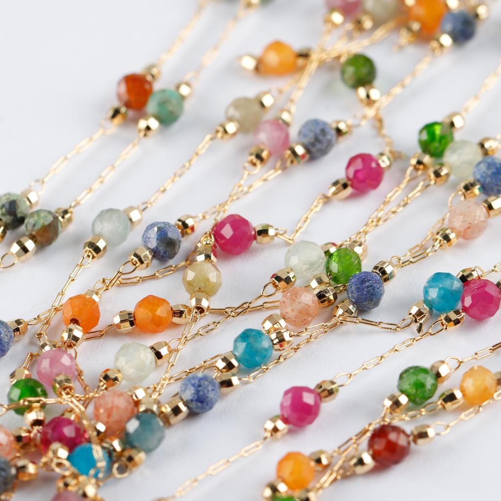 C220 18K Gold Plated High Quality Colorful Natural Stone Metal Chain Diy Necklace Bracelet for Women Jewelry Making 1m/lot