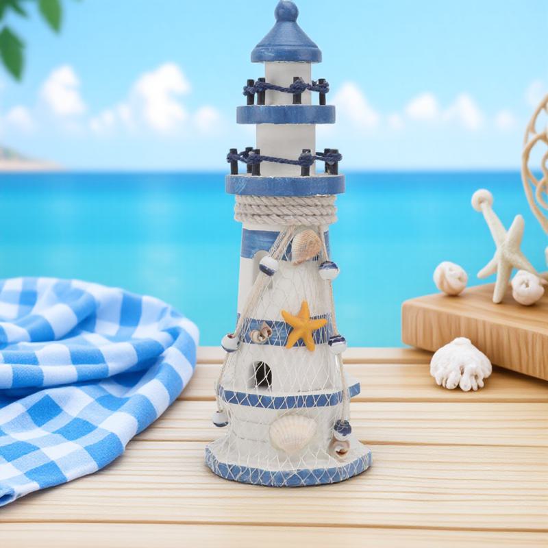 Wood Lighthouse Vintage Mediterranean Style Size 23 Home Office Decoration Sturdy Handcrafted Tabletop Ornament Lighthouse