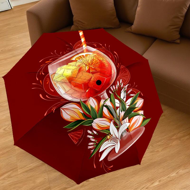 1PC cocktail flowersAutomatic Open/Close Umbrella with Windproof, 8-Rib Sturdy Canopy, Durable Ribs, Fashionable Design, Outdoor Accessory, Fun Prin,