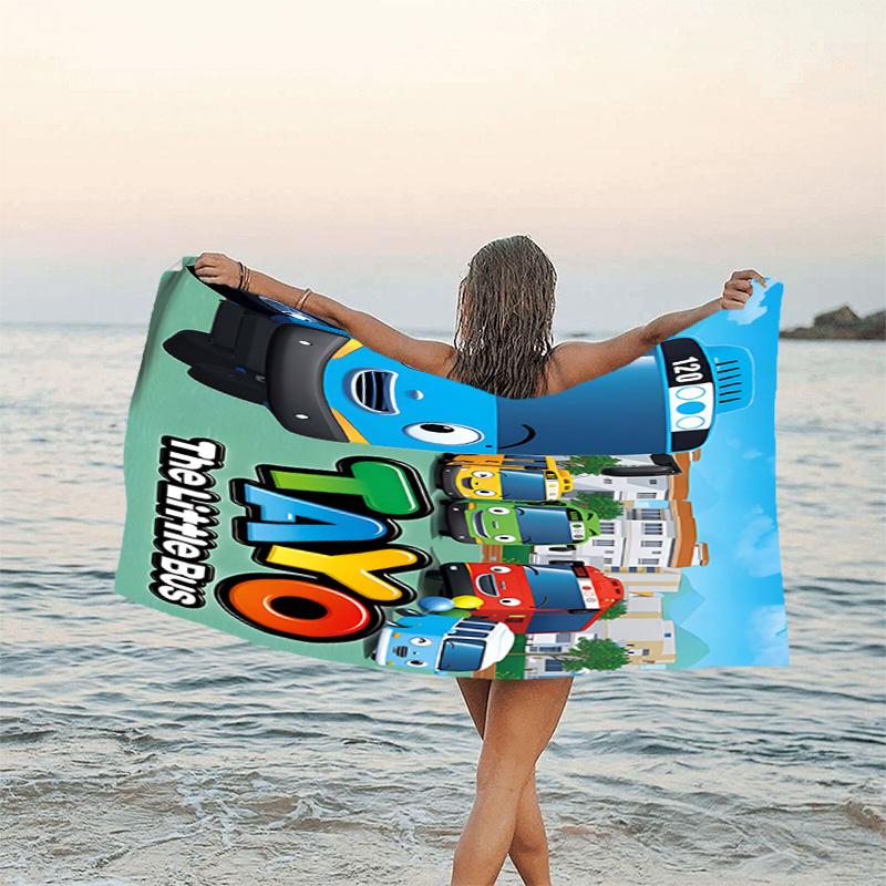 1pc Tayo The Little Bus1 Beach Towel, Beach and Seaside Swimming Pool Equipment, Fashion Pattern, Rectangular, Travel Essentials