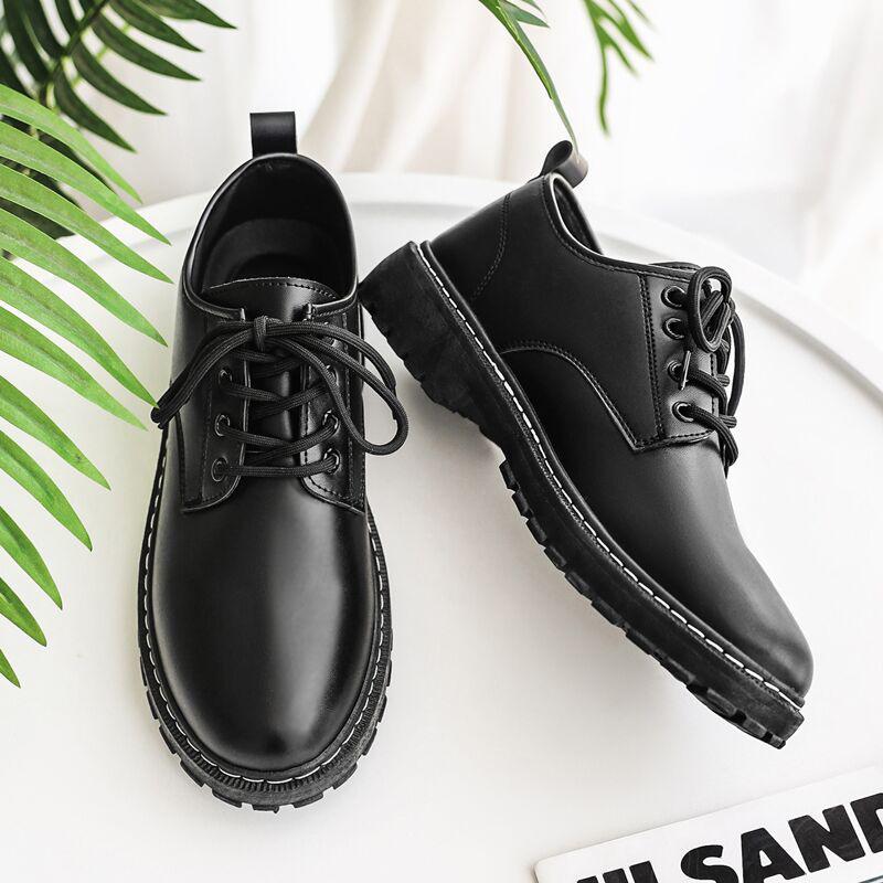 

Men s Black British Style Leather Shoes: Spring Casual, Breathable, Formal Youth Round Toe Suit Martin Shoes 44