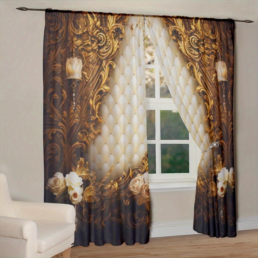 Cortina estampada con pintura de lujo retro para decoración del hogar: tratamiento de ventana con bolsillo para varilla para dormitorio, cocina y sala de estar