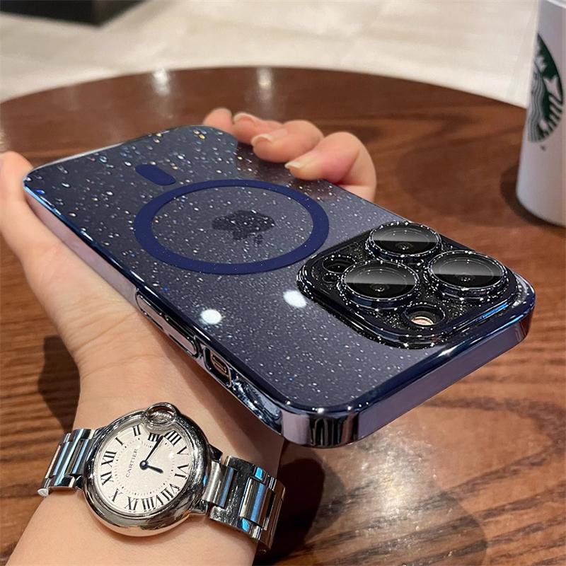 Luxury Plating Glitter For Magsafe Magnetic Wireless Charge Case For iPhone 16 15 14 Plus 13 12 Pro Max 11 Hard PC Thin Cover