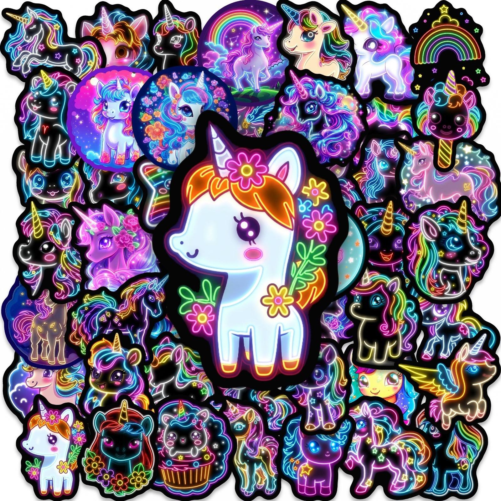 

50 Neon Rainbow Horse Stickers Cute Pony Mix And Match Graffiti Luggage Notebook Stickers Hand Account Material Stickers