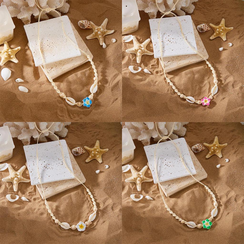 Style Adjustable Necklace Featuring Resin Flowers And Shell Accents For Women