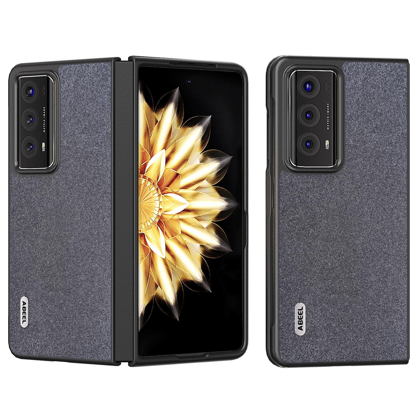 

ABEEL For Honor Magic V2 5G Glitter Shiny Back Cover PU Leather+PC Anti-Scratch Phone Case Black