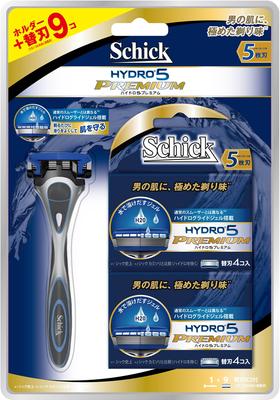 Large Capacity Schick 5 Blade Hydro 5 Premium Razor with 9 Replacement Blades Value Pack with Holder Body Men's