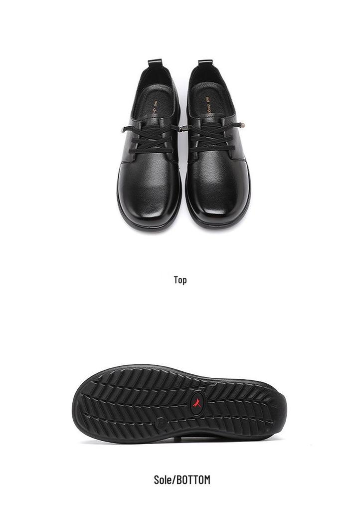Red Dragonfly Women's Genuine Leather Flat Casual Shoes - Soft Sole Cowhide Mother’s Spring Work Shoes