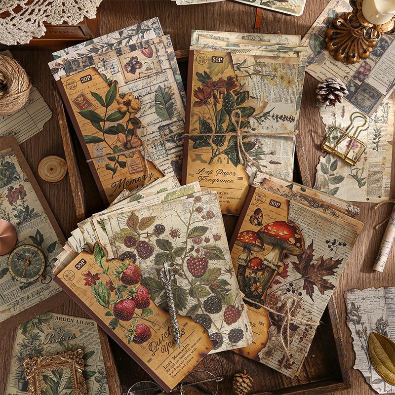 30 Pcs Vintage INS Material Paper Planner Handmade DIY Scrapbooking Diary Album Background Paper Craft Supplies