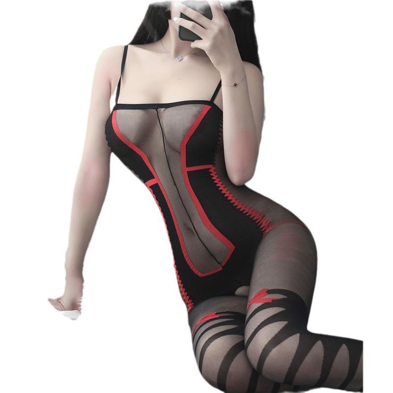 Seductive Rabbit Silk Bondage Lingerie Set: Open Crotch, Tearable Bodysuit with Garter and Stockings