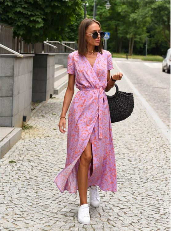 Fashion Women s Summer V Neck Casual Fashion Printed Pullover  Dress S
