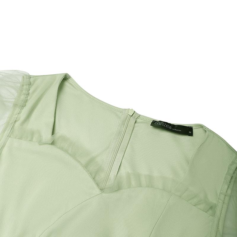 ZANZEA Womens Summer Casual Mesh Splice Short Sleeve Elegant Dress