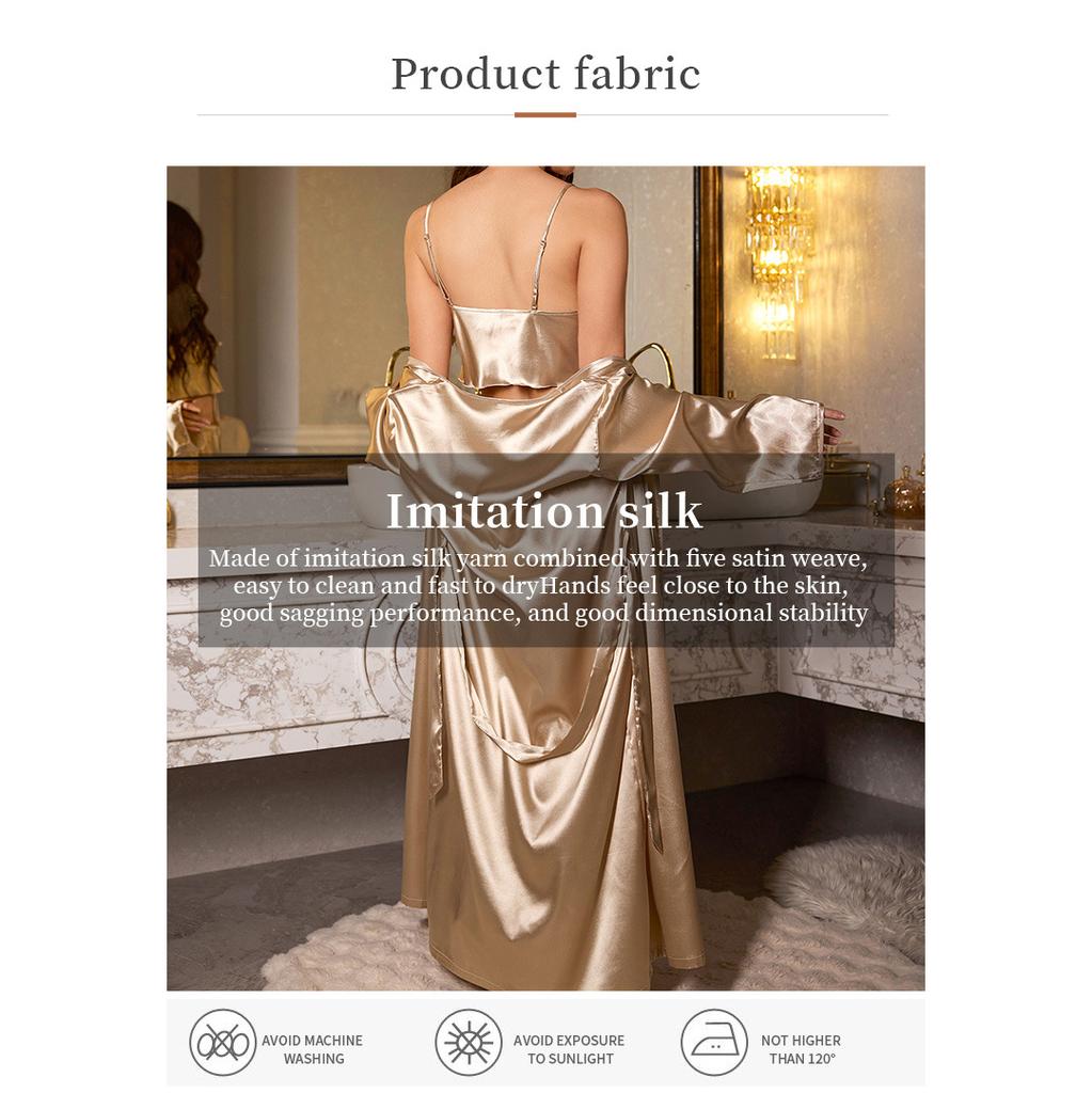 Spring and Summer 3PCS Sexy Women Pajamas Ladies Nightgowns Satin Robes Nightdress Sling and Short Women Robe