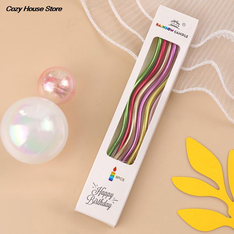 New 6Pcs/box Cake Candle Colorful Curved Spiral Cake Candle Long Multicolor Colored Curving Cake Candle Kids Birthday Decoration