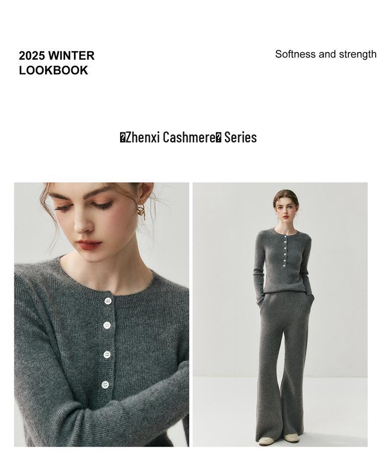 Elegant Autumn/Winter Women's Cashmere Sweater: Round Neck, Half-Button, Long Sleeve Pullover.