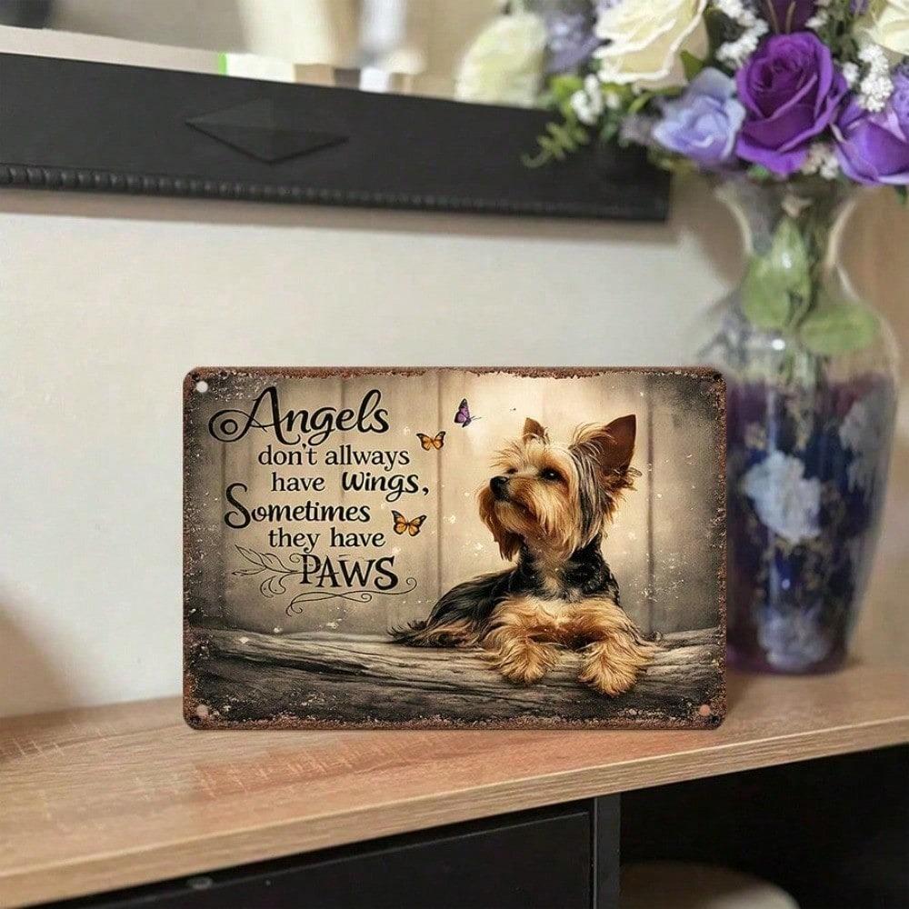 1pc 2D Flat Metal Tin Sign, Angels Don't Always Have Wings Sometimes They Have Paws, Pet Wall Art, Rustic