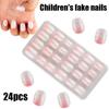 24 Piezas/Set Uñas Postizas de Gel para Niños Uñas Postizas a Presión Arte de Uñas Estilo Dibujos Animados Uñas Postizas para Dedos Regalos para Niñas