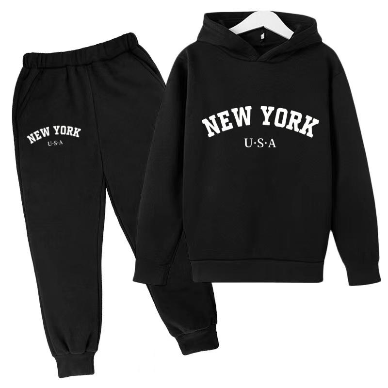 Kids Fashion Hoodie Boy Girl Toddler Pullover 3-12Years NEW YORK USA Letter Print Clothes Casual Top+Trousers 2P Coat Sports Set