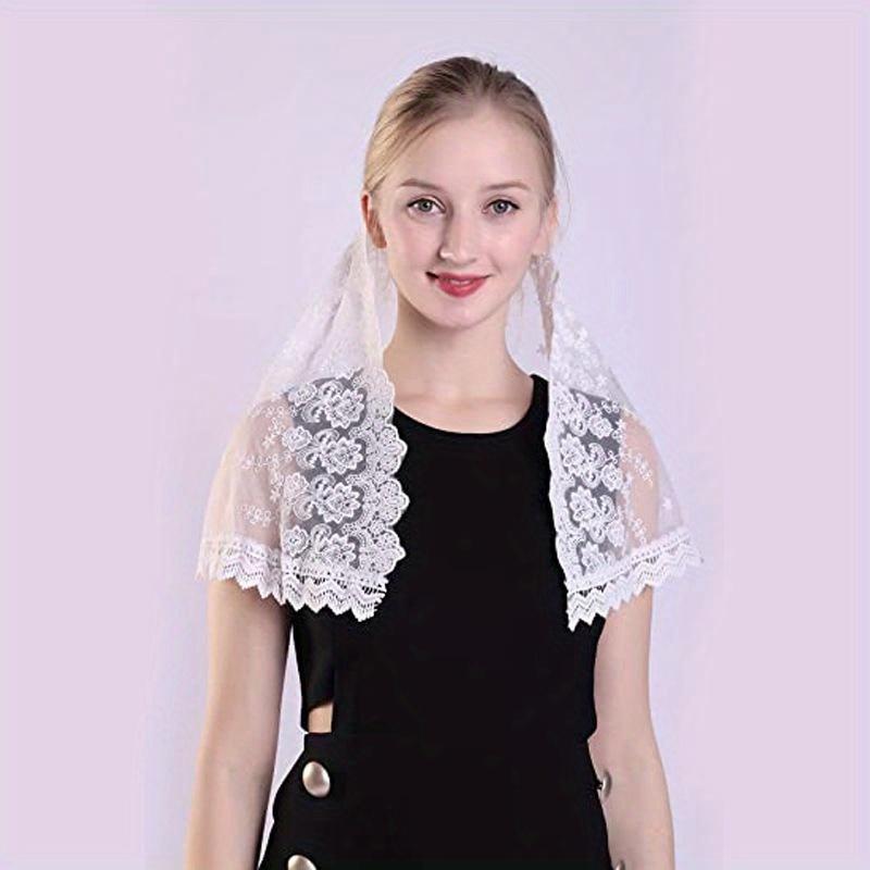 Women's Lace Catholic Veil for Church Head Covering Flowers Chapel Scarf Mass Voile Shawl Kerchief Hair Accessories