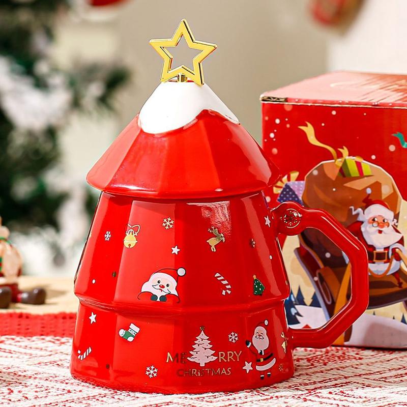 

Creative Cartoon Cute Christmas Pattern Milk Coffee Cups, Ceramic Household Office Items, Porcelain Water Mugs With Lid Cup, 1Pc 401-500ml
