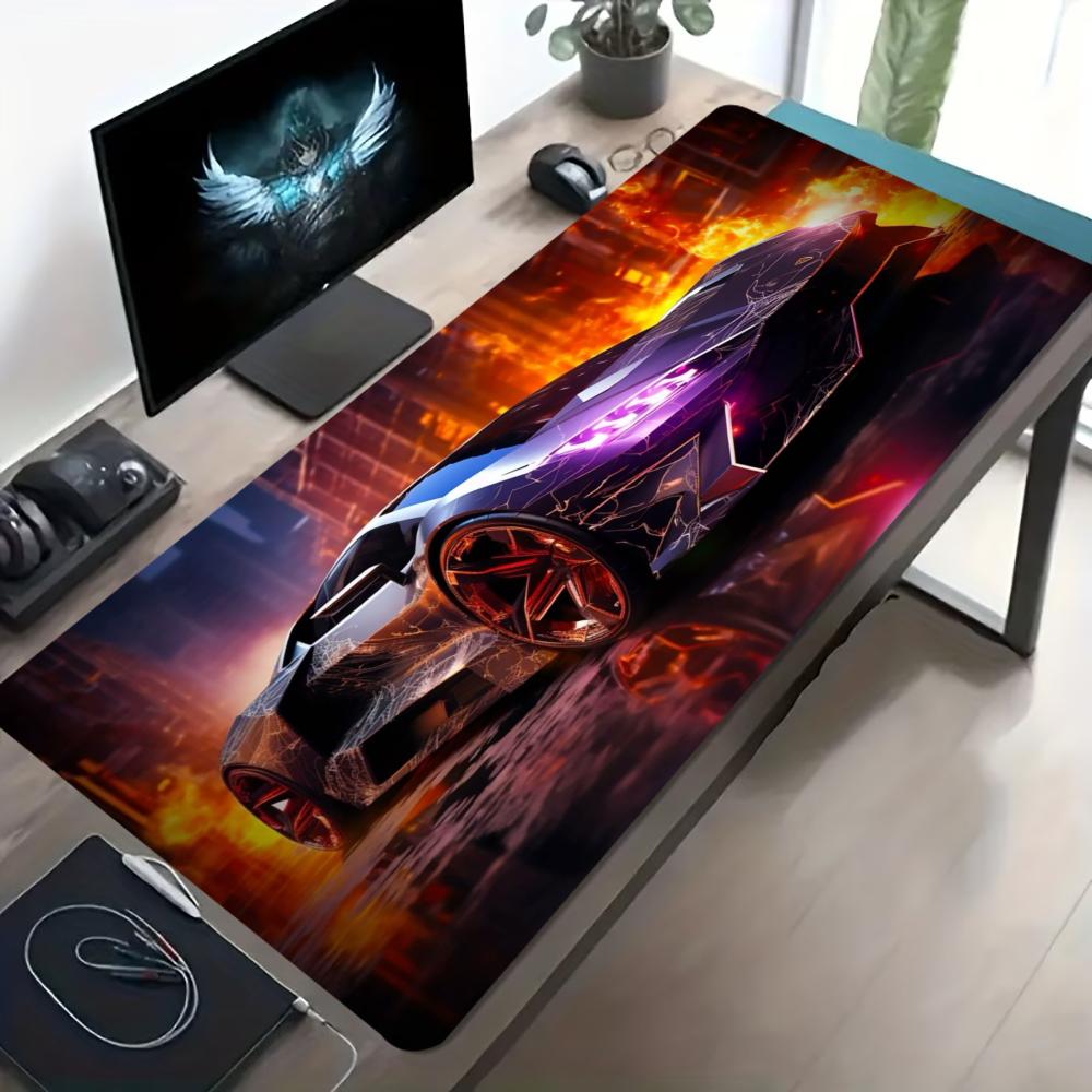 Cyber Neon Supercar Gaming-Mauspad Rutschfest Vernäht Schreibtischmatte Glatte Oberfläche Cooler Stil Büro-Schreibtisch Heim-Schreibtisch Dekorationen