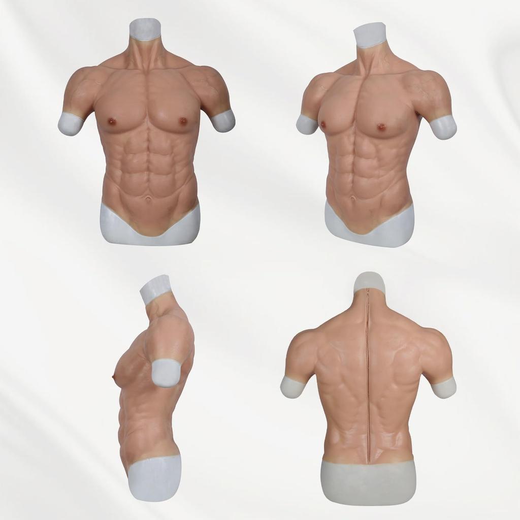 SMITIZEN Silicone Muscle Suit with Upgraded Fake Fake Macho Handsome Crossdressing for Men and Women L White Zipper, Version, Cosplay, Muscles, Abs,